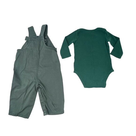 Baby Boys Green Overalls Bodysuit Set‎ & Jeans and Bodysuit - Size 9 Month - Picture 3 of 7